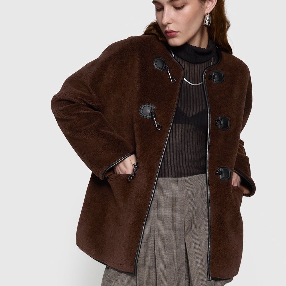 NWT Rebecca Minkoff Chocolate Brown Shearling Toggle Jacket Women’s Size XL - Picture 2 of 11